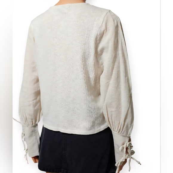 Zara Cream Blouse with Tie Sleeves - Picture 6 of 7